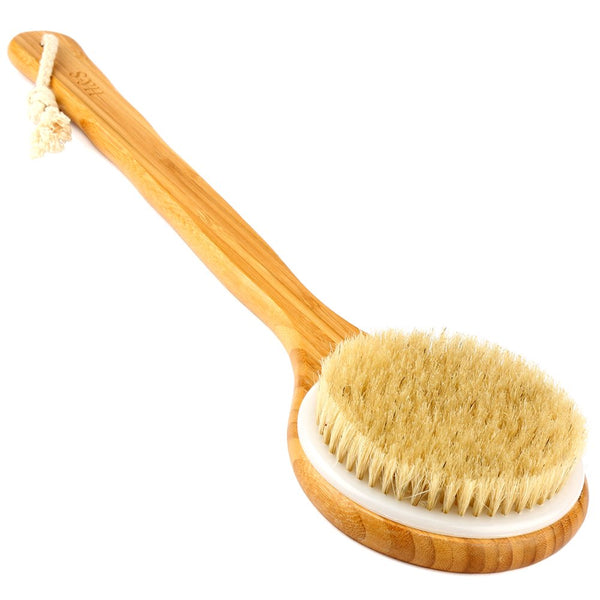 H&S Body Brush Back Scrubber - Long Handle Bath Shower Brush - Natural Bristles Dry Skin Exfoliating Cellulite Brush Bamboo Wood - Back Brush - Shower Body Brush - Body Brush Exfoliator - Skin Health